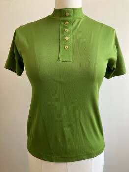 Womens, Shirt, N/L, B: 38, Green, Solid, CB, Faux Button Placket, S/S, Back Zip