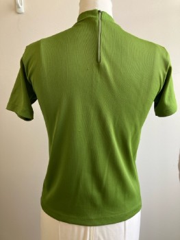 Womens, Shirt, N/L, B: 38, Green, Solid, CB, Faux Button Placket, S/S, Back Zip