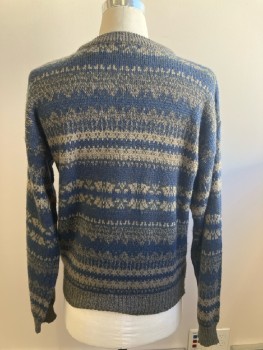Mens, Sweater, DAVID TAYLOR, M, Blue/ Beige, Horizontal Stripe, CN, L/S, Knit