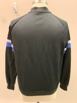 ADIDAS, Black, Blue, White, Nylon, Synthetic, Color Blocking, Stripes, Zip Front, 2 Pockets, Rib Knit Collar Waistband Cuffs, Logo On Chest *White Stains