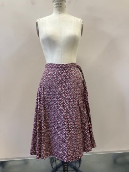 Womens, Skirt, MTO, Black, Pink, Green, Cotton, Floral, W:26, Flared Wrap with Tie Waist, Below Knee