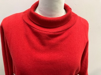 SAKS FIFTH AVE., Red, Polyester, Solid, Dolman Slv, Pullover, Rib Knit Turtleneck & Cuffs