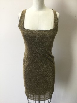 PRETTY LITTLE THING, Gold, Metallic, Lurex, Polyester, Solid, Glittery Gold Stretchy Fabric, 1" Straps, Scoop Neck, Form Fitting, Hem Above Knee, Clubwear Dress **Has Some Pulled Threads/Damage to Fabric Near Hem