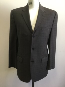 Mens, Suit, Jacket, DKNY, Dk Brown, Lt Brown, Wool, Plaid, 38R, Single Breasted, C.A., Notched Lapel, 3 Bttns, 3 Pckts,