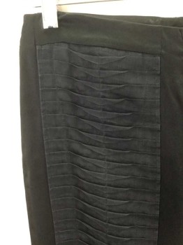 GUCCI, Black, Dk Gray, Silk, Solid, Color Blocking, Straight Leg, Solid Black Base with 5" Wide Horizontally Pleated Dark Gray Vertical Stripe Up Center Of Leg with Sculptural Pleated Detail, Invisible Zipper At Side, Multiple