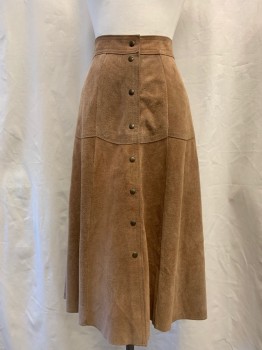 Womens, Skirt, N/L, Brown, Suede, Solid, W24, Panelled, Button Front,