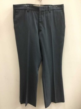 N/L, Slate Gray, Cotton, Polyester, Solid, Twill, Flat Front, Zip Fly, 4 Pockets, Boot Cut,