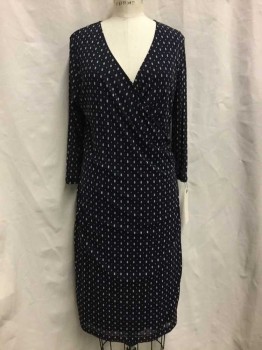 Womens, Dress, Long & 3/4 Sleeve, SIR OLIVER, Navy Blue, Black, Lt Pink, White, Synthetic, Novelty Pattern, 14, Navy With Black/ Lt Pink/ White Novelty Print, Cross Over Bust, 3/4 Sleeves