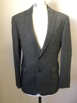 Mens, Sportcoat/Blazer, JOS A. BANKS, Medium Gray, Wool, Cotton, Birds Eye Weave, 40R, Single Breasted, Collar Attached, Notched Lapel, 2 Buttons,  3 Pockets