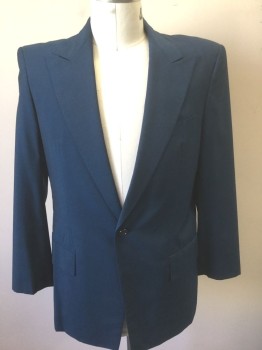 Mens, 1960s Vintage, Suit, Jacket, DOMINIC GHERARDI, Dk Blue, Cotton, Solid, 40R, Single Breasted, Peaked Lapel, 1 Button, 3 Pockets, Bright Cerulean Blue Lining, Made To Order