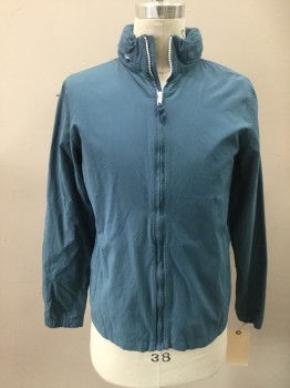 Mens, Casual Jacket, OLD NAVY, Slate Blue, Acrylic, Cotton, Solid, S, Zip Front, Long Sleeves, 2 Pockets, Hood Zipped Into Collar