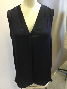 Womens, Top, VINCE CAMUTO, Navy Blue, Polyester, Solid, S, V-neck, Sleeveless, Gathered at Shoulders, High Low