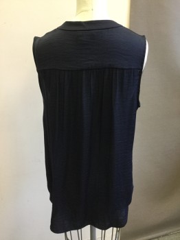 Womens, Top, VINCE CAMUTO, Navy Blue, Polyester, Solid, S, V-neck, Sleeveless, Gathered at Shoulders, High Low