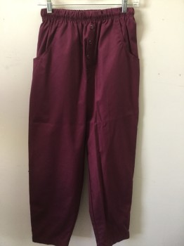 LIFE, Red Burgundy, Cotton, Solid, Elastic Waist, Slit Pockets, Faux Button Front,