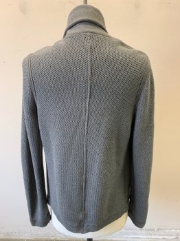 Mens, Cardigan Sweater, RAG & BONE, Gray, Cotton, Solid, S , Pique Knit, Button Front, Shawl Collar, Long Sleeves, Ribbed Knit Collar/Placket/Waistband/Cuff, Aged/Distressed,