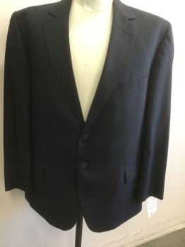 WALLSTREET, Navy Blue, Wool, Solid, 2 Buttons,  Pocket Flap, Notched Lapel,