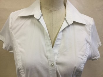 Womens, Blouse, EXPRESS, White, Cotton, Solid, M, (multiple:  2 S, 1M) White, Collar Attached V-neck, Button Front, 2 Wedge Seams Detail Front, Cap Sleeves