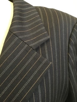 Womens, Suit, Jacket, HOLT RENFREW, Dk Brown, Rust Orange, Cream, Wool, Viscose, Stripes - Pin, 8, Dark Brown with Rust and Cream Pinstripes, Single Breasted, Notched Lapel, 3 Buttons, Lightly Padded Shoulders, 2 Welt Pockets, Solid Dark Brown Lining