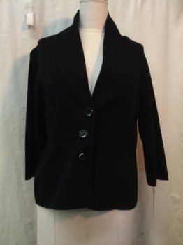Womens, Sweater, ALFANI, Black, Cotton, Nylon, Solid, 3 XL, Black, Button Front, 3/4 Sleeves