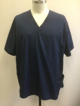 NATURAL UNIFORMS, Navy Blue, Poly/Cotton, Solid, Short Sleeves, V-neck, 2 Patch Pockets at Hips