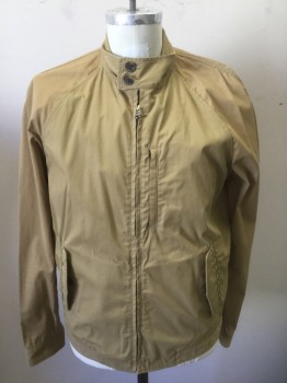 Mens, Casual Jacket, 7 FOR ALL MANKIND, Tan Brown, Cotton, Solid, M, Lightweight Jacket, Zip Front, Raglan Sleeves, Stand Collar, 3 Pockets