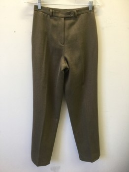 Womens, 1990s Vintage, Suit, Pants, ANN TAYLOR, Brown, Wool, Polyester, Solid, W:26, 2, Slacks, Gabardine,  High Waisted, Tapered Leg, Zip Fly and Button Tab Waist, 3 Pockets,