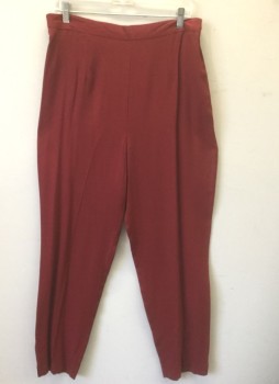 Womens, Slacks, VERSAILLES, Dk Red, Rayon, Acetate, Solid, 14, Crepe, 1" Wide Self Waistband, Elastic Waist in Back, High Waist, Tapered Leg, Side Zipper, 1980's/Early 1990's