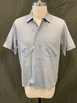 VANDERBILT, Lt Blue, Polyester, Cotton, Solid, Button Front, Collar Attached, Short Sleeves, Pintuck Pleat Cuff, 2 Pockets, *smudge on Right Shoulder*