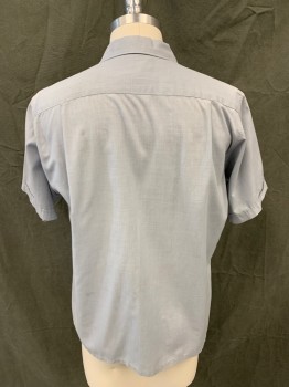 Mens, Shirt, VANDERBILT, Lt Blue, Polyester, Cotton, Solid, 15.5, 15-, M, Button Front, Collar Attached, Short Sleeves, Pintuck Pleat Cuff, 2 Pockets, *smudge on Right Shoulder*