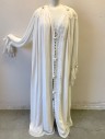 N/L, Off White, Polyester, Solid, Peignoir Set, Over Robe, Chiffon, Long Sleeves, Lace Covering Shoulders, Shoulder Pads, Open Center Front with Frog Closures, Floor Length,