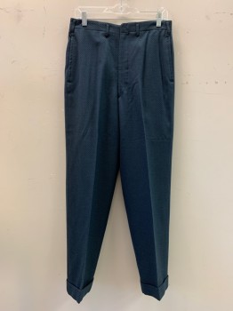 Mens, 1960s Vintage, Suit, Pants, LEE CHANG TAI, French Blue, Black, Wool, Stripes - Diagonal , 31/32, Side Pockets, Zip Front, Pleat Front