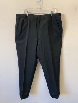 Mens, 1960s Vintage, Suit, Pants, NAT GOODWIN, Black, Wool, Solid, Ins:31, W:38, Flat Front, Zip Fly, Straight Leg, Cuffed Em, 4 Pockets, Belt Loops,