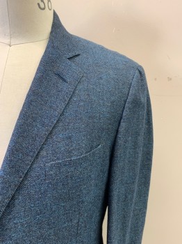 Mens, Sportcoat/Blazer, ETRO, Blue, Black, Brown, Linen, Cotton, Mottled, Herringbone, 40R, Single Breasted, Collar Attached, Notched Lapel, 2 Buttons,  3 Pockets