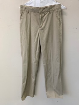 Childrens, Pants, FRENCH TOAST, Tan Brown, Cotton, Polyester, Solid, 16, Flat Front, Zip Fly, 4 Pockets, Belt Loops, Adjustable Interior Waistband