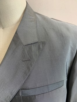 C & J, Gray, Solid, Sharkskin, Double Breasted, Peaked Lapel, 3 Pockets, Padded Shoulders, Black Lining,