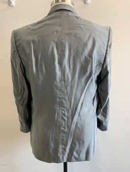 C & J, Gray, Solid, Sharkskin, Double Breasted, Peaked Lapel, 3 Pockets, Padded Shoulders, Black Lining,