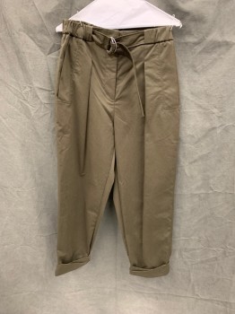 Womens, Pants, PHILLIP LIM, Dk Olive Grn, Cotton, Nylon, Solid, W 30, 4, I 25, Elastic Waistband, Pleated, Belt Loops, Self Belt with Silver D Rings, Zip Fly, 3 Pockets, Pleated Cuff Hem