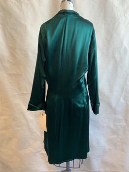 Womens, Dress, Long & 3/4 Sleeve, ELLAE LISQUE, Green, Synthetic, Solid, M, V-neck, Wrap Style, Gathered Left Waist, Thin Shawl Lapel,
