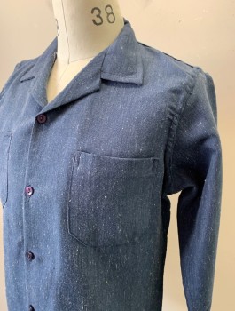 N/L, Slate Blue, White, Cotton, Heathered, Speckled, Twill, Long Sleeves, Button Front, Notched Collar, 2 Patch Pockets,