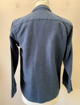 N/L, Slate Blue, White, Cotton, Heathered, Speckled, Twill, Long Sleeves, Button Front, Notched Collar, 2 Patch Pockets,