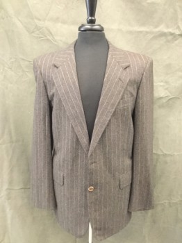 CARROL & CO., Dk Brown, White, Wool, Stripes - Pin, Heathered, Single Breasted, Collar Attached, Notched Lapel, 2 Buttons,  3 Pockets