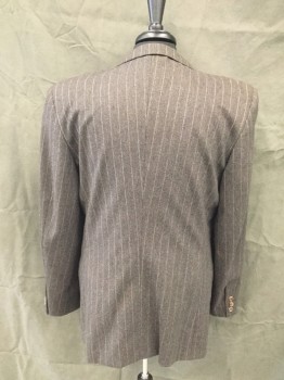 CARROL & CO., Dk Brown, White, Wool, Stripes - Pin, Heathered, Single Breasted, Collar Attached, Notched Lapel, 2 Buttons,  3 Pockets