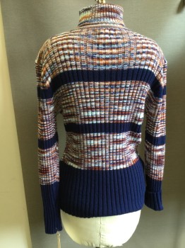 EXPRESSIONS CAMPUS, Navy Blue, Brown, Blue, White, Lt Blue, Acrylic, Heathered, Stripes - Horizontal , Long Sleeves, Rib Knit, Turtleneck, Pullover,
