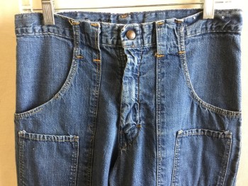 Womens, Jeans, N/L, Blue, Cotton, Solid, 30/31, Denim, Large Belt Hoops Attached to 2 Front Pockets, (6 Pockets All Together), Zip Front,