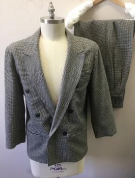 KLIP KLOP, Black, White, Wool, Check , Double Breasted, Peaked Lapel, Short Waisted Fit, Padded Shoulders, **Sleeves Altered - Shortened