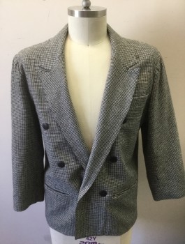 KLIP KLOP, Black, White, Wool, Check , Double Breasted, Peaked Lapel, Short Waisted Fit, Padded Shoulders, **Sleeves Altered - Shortened