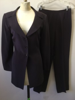 Womens, 1980s Vintage, Suit, Jacket, TAHARI, Aubergine Purple, Silk, Solid, W 26, B 32, Single Breasted, Collar Attached, Rounded Lapel, Long, Long Sleeves, 3 Buttons, Shoulder Burn