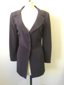 Womens, 1980s Vintage, Suit, Jacket, TAHARI, Aubergine Purple, Silk, Solid, W 26, B 32, Single Breasted, Collar Attached, Rounded Lapel, Long, Long Sleeves, 3 Buttons, Shoulder Burn