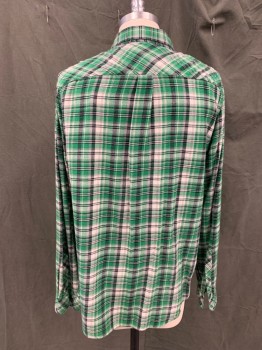 O'NEILL, Kelly Green, White, Black, Cotton, Plaid, Flannel, Button Front, Collar Attached, Long Sleeves, 2 Pockets, Long Sleeves, Button Cuff