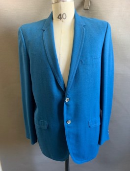 WHEELER'S, Turquoise Blue, Wool, Solid, 2 Buttons,  3 Pockets, Narrow Notched Lapel, Top-stitching on Lapel and Pocket Flaps, Partial Lining